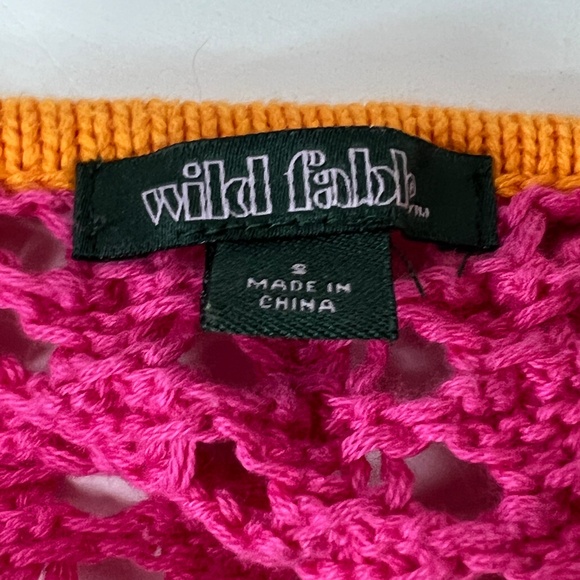 Wild Fable Women's Multi Color Striped Crochet Cropped Sweater Sz S Square‎ Neck - Picture 5 of 6